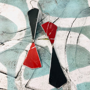 Midnight & Scarlet Narrow Kites Recycled Tin Earrings