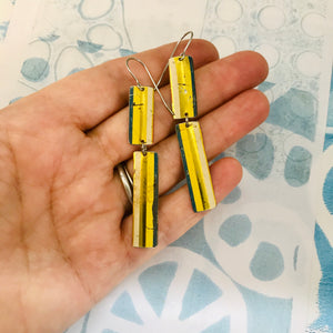 Golden Long Striped Pattern Recycled Tin Earrings