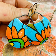 Load image into Gallery viewer, Filofax Orange Flowers Circles Upcycled Tin Earrings