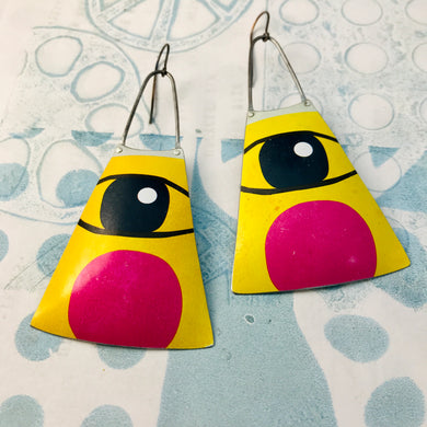 Cats Eye Upcycled Tin Long Fans Earrings