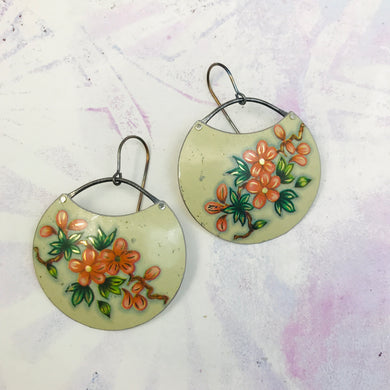 Tangerine Blossoms Circles Upcycled Tin Earrings