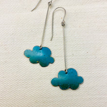 Load image into Gallery viewer, Reserved: Little Dusty Deep Aqua Clouds Upcycled Tin Earrings