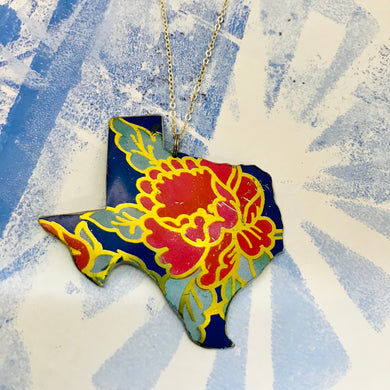 Big Red Blossom Texas Recycled Tin Necklace