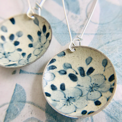 Dusty Blue Flowers Large Basin Tin Earrings