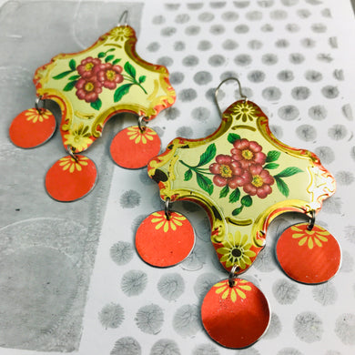 Shimmery Red & Gold Zero Waste Tin Chandelier Earrings