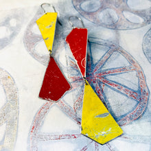 Load image into Gallery viewer, Goldfinch and Cardinal Narrow Kites Recycled Tin Earrings
