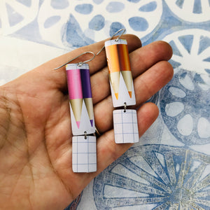 Colored Pencils & Graph Paper Rounded Rectangles Zero Waste Tin Earrings