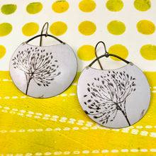 Load image into Gallery viewer, Charcoal Allium Blossoms Circles Upcycled Tin Earrings