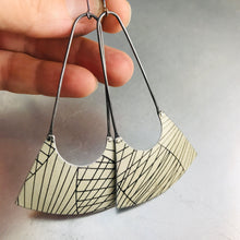 Load image into Gallery viewer, Cream with Black Lines Upcycled Tin Earrings