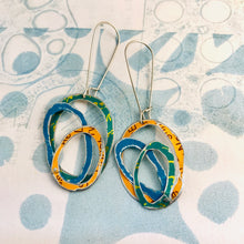 Load image into Gallery viewer, Teal, Lake &amp; Melon Smaller Scribbles Upcycled Tin Earrings