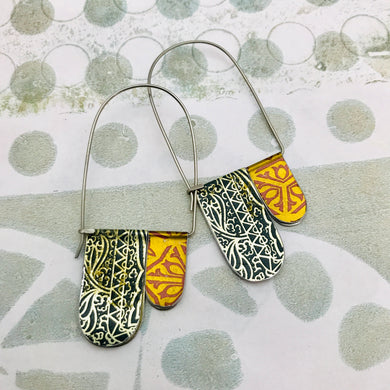 Midnight Blue & Rose Gold Mixed Patterns Arch Dangle Tin Earrings