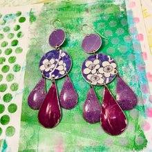 Load image into Gallery viewer, Mixed Purples Upcycled Tin Chandelier Earrings