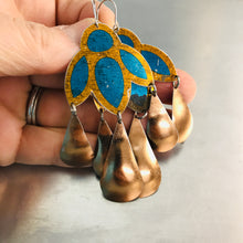 Load image into Gallery viewer, Shimmery Blue &amp; Copper Zero Waste Tin Chandelier Earrings