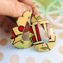 Load image into Gallery viewer, Ecru &amp; Red Wavy Upcycled Tin Earrings