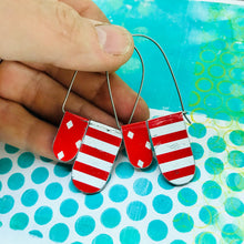 Load image into Gallery viewer, Red and White Patterns Arch Dangle Tin Earrings