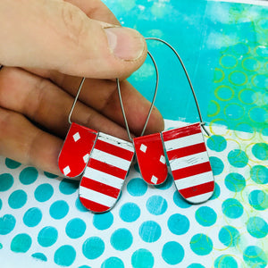 Red and White Patterns Arch Dangle Tin Earrings