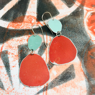 Deep Red & Pale Aqua Zero Waste Tin Earrings