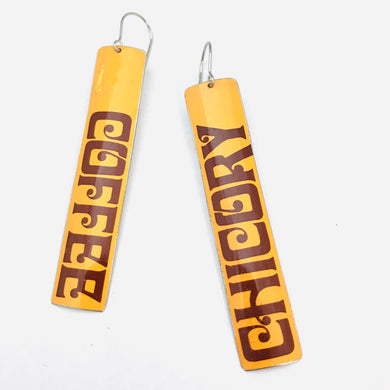 Cafe du Monde Coffee Typography Upcycled Tin Earrings by Christine Terrell for adaptive reuse jewelry
