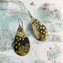 Load image into Gallery viewer, Oxidized and Gold Leaf Upcycled Teardrop Tin Earrings