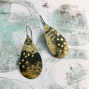 Oxidized and Gold Leaf Upcycled Teardrop Tin Earrings