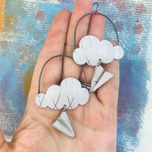 Load image into Gallery viewer, Golden Arc White Clouds &amp; Paper Airplanes Zero Waste Tin Earrings