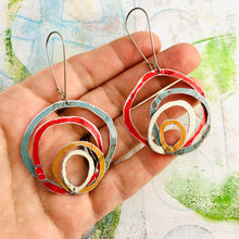Load image into Gallery viewer, Slate, Scarlet, Butterscotch &amp; Cream Scribbles Upcycled Tin Earrings