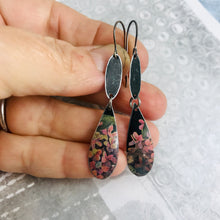 Load image into Gallery viewer, Hydrangeas in Black Upcycled Teardrop Tin Earrings