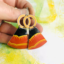 Load image into Gallery viewer, Tangerine And Midnight Small Fan Tin Earrings