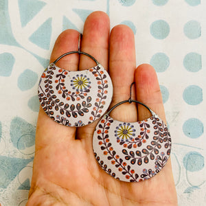 Dusty Lilac Pattern Circles Upcycled Tin Earrings