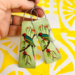 Vintage Parrot Long Narrow Tin Earrings