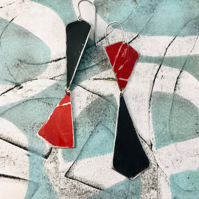Midnight & Scarlet Narrow Kites Recycled Tin Earrings