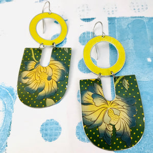 Big Blue Tipped Blossoms Chunky Horseshoes Zero Waste Tin Earrings