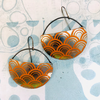 Orange Rainbow Pattern Circles Recycled Tin Earrings