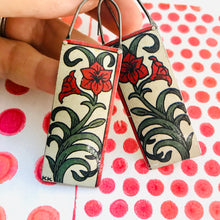 Load image into Gallery viewer, Red Lillies Rectangles Recycled Tin Earrings