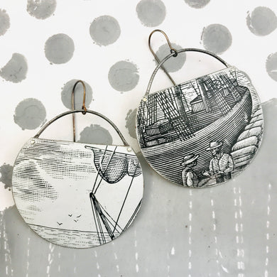 Schooner in Port Recycled Tin Earrings