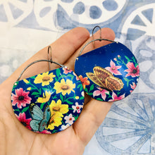 Load image into Gallery viewer, Field of Flowers &amp; Butterfly Recycled Tin Earrings