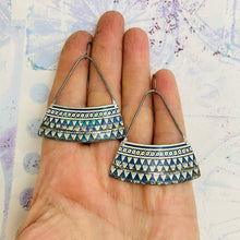 Load image into Gallery viewer, Delft Blue Geometric Edge Upcycled Tin Earrings