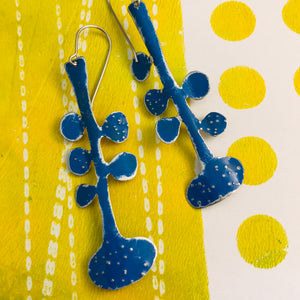 Medium Blue Matisse Leaves Upcyled Tin Earrings