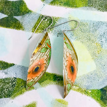 Load image into Gallery viewer, Vintage Orange Flowers Little Leaf Shape Tin Earrings