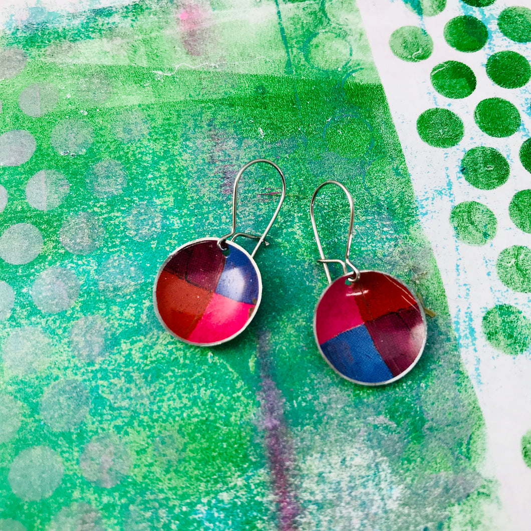 Colored Quadrants Upcycled Tiny Dot Earrings