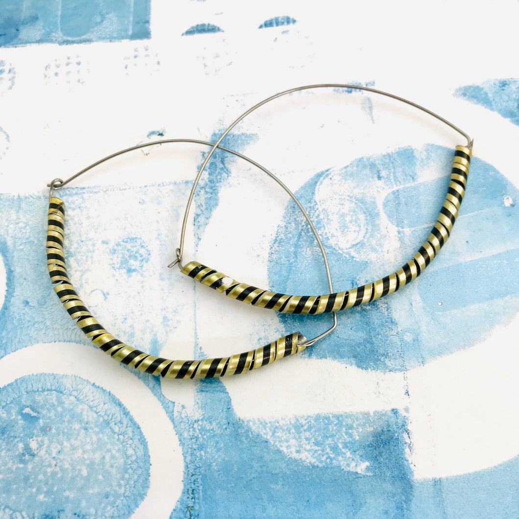 Black & Gold Spiraled Tin Big Hoop Earrings