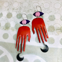 Load image into Gallery viewer, Red Hand Talisman Zero Waste Tin Earrings