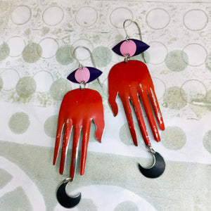 Red Hand Talisman Zero Waste Tin Earrings