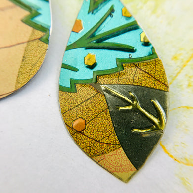 Leaf Skeleton Upcycled Long Pod Tin Earrings