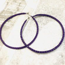 Load image into Gallery viewer, RESERVED Purple Spiraled Tin Big Hoop Earrings