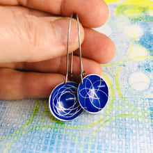Load image into Gallery viewer, Cobalt Spirograph Medium Basin Upcycled Tin Earrings