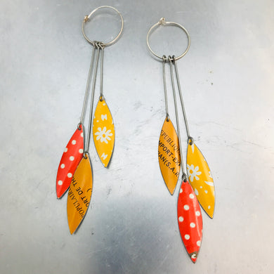 Falling Leaves in Mixed Oranges Upcycled Tin Earrings by Christine Terrell for adaptive reuse jewelry