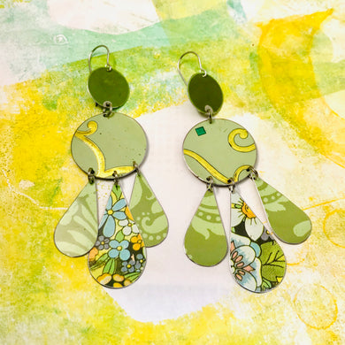 Mixed Pale Seafoams Tin Chandelier Earrings