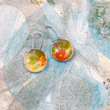 Load image into Gallery viewer, Little Yellow &amp; Scarlet Flowers Tiny Dot Upcycled Tin Earrings
