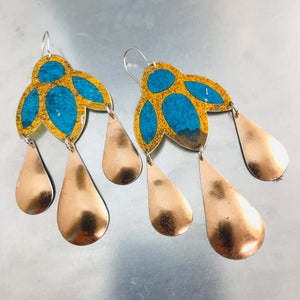 Shimmery Blue & Copper Zero Waste Tin Chandelier Earrings